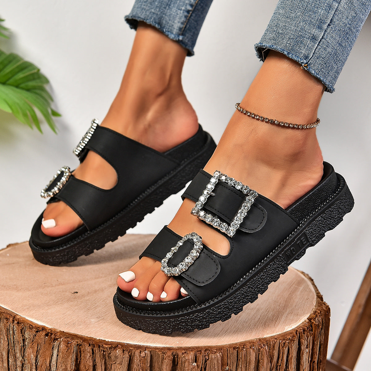 GlamTwist Crystal Buckle Slides