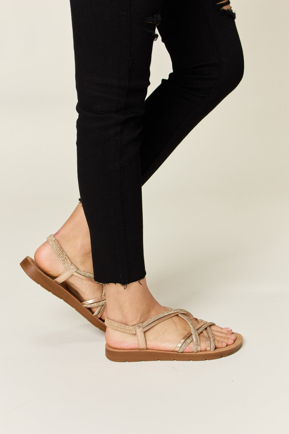 Forever Link Rhinestone Crisscross Flat Sandals-4