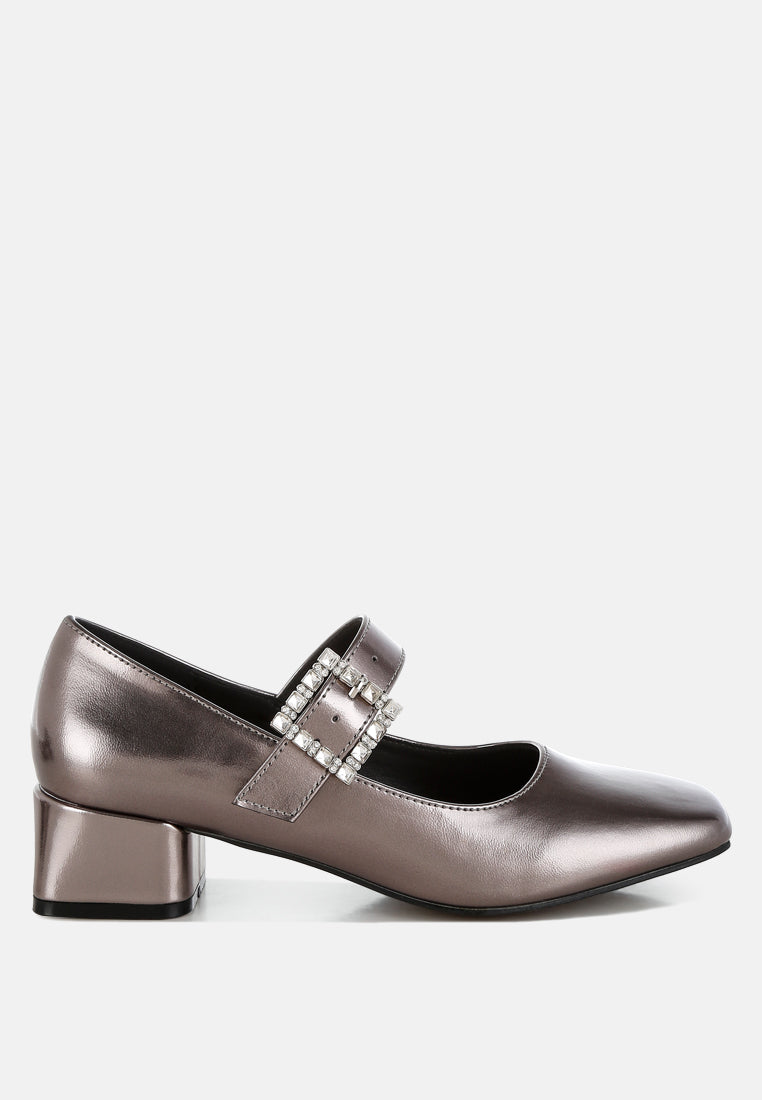 Abeba Diamante Brooch Metallic Mary Jane Pumps-5