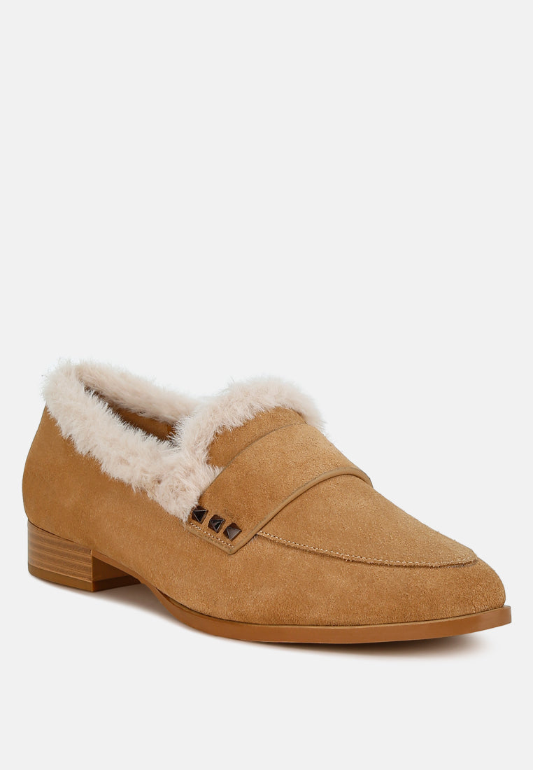 Allie Fur Trim Genuine Suede Loafers-1