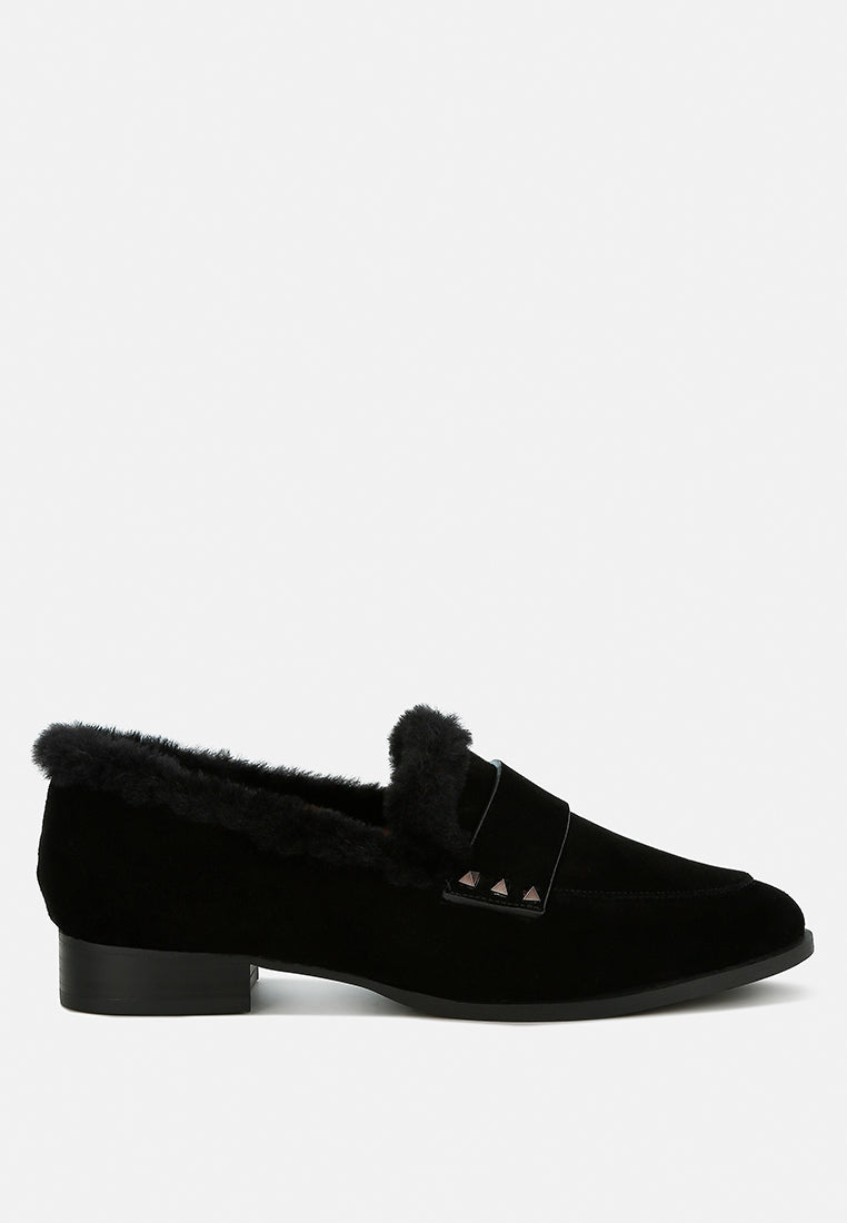Allie Fur Trim Genuine Suede Loafers-5