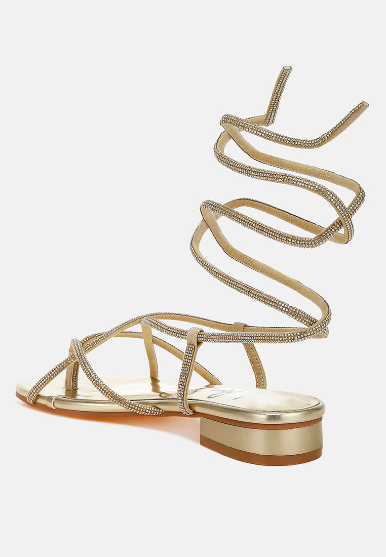 Babbity Rhinestone Embellished Lace-Up Sandals-2