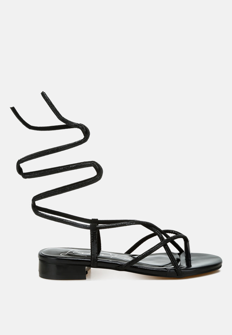 Babbity Rhinestone Embellished Lace-Up Sandals-6