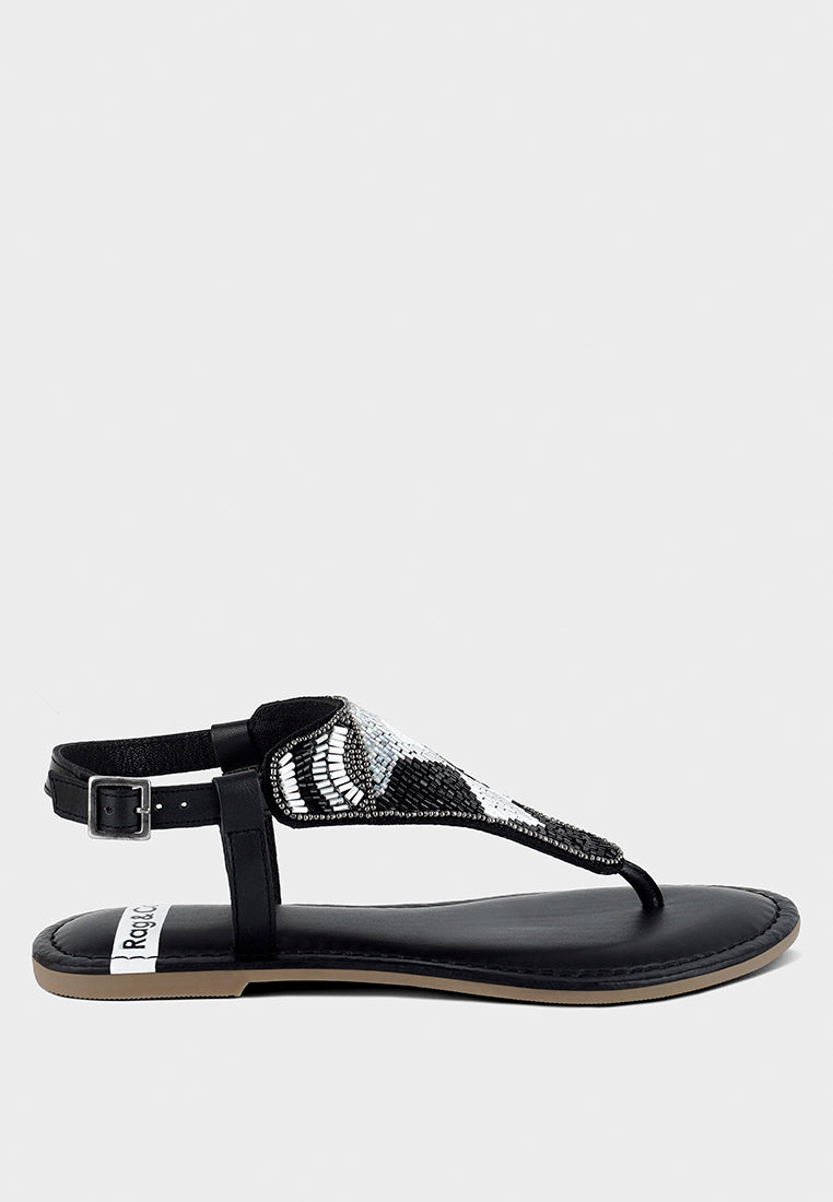 Chitra Pin Buckle Beaded Flat Sandals-6