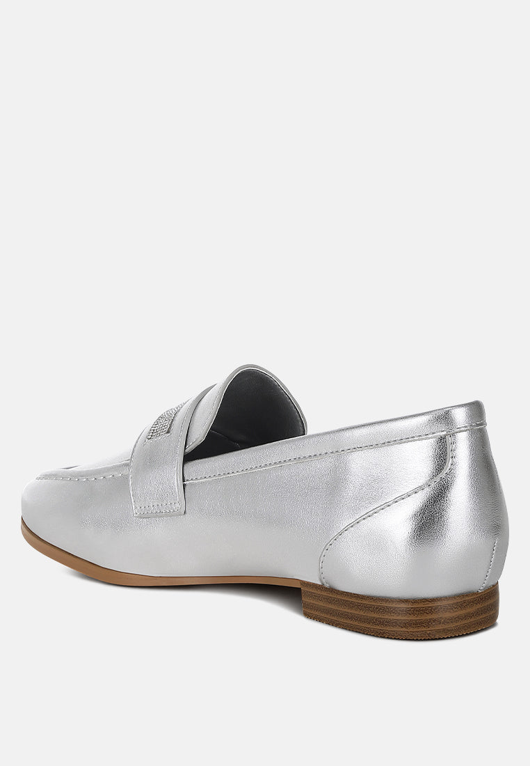 Eden Ode Rhinestone Strap Metallic Loafers-2