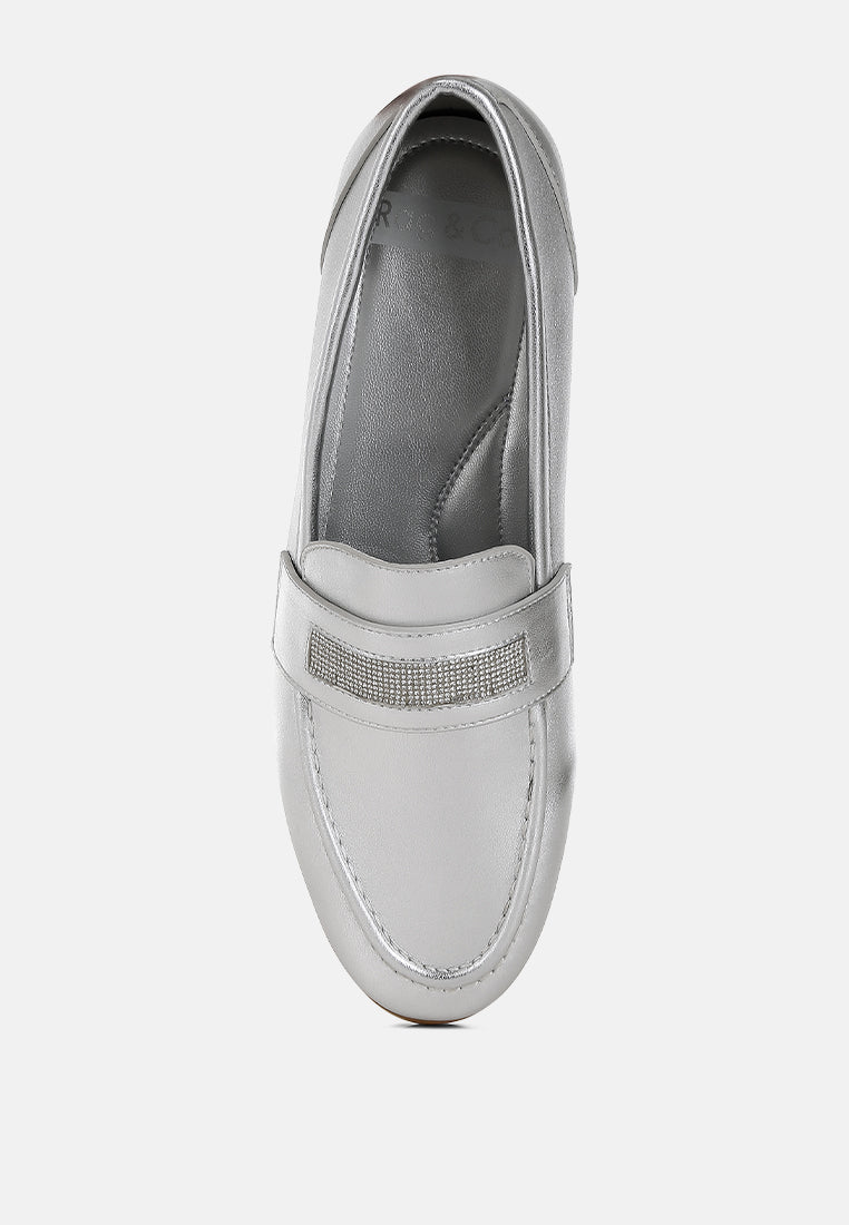 Eden Ode Rhinestone Strap Metallic Loafers-3