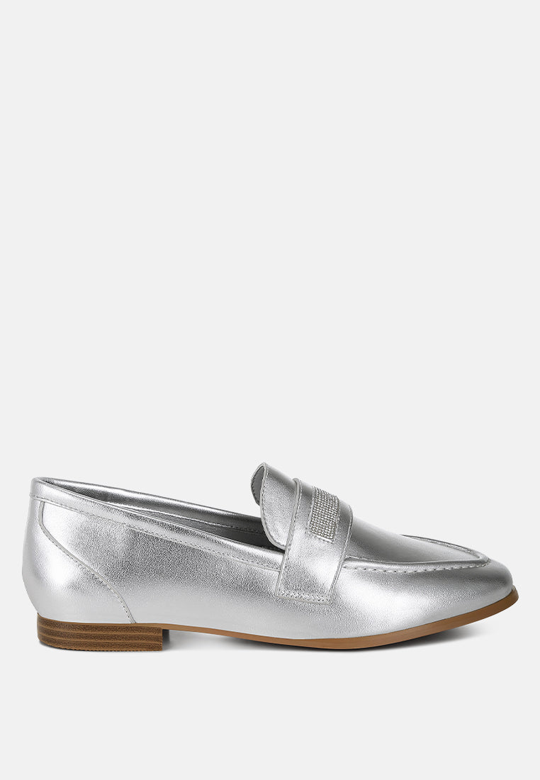 Eden Ode Rhinestone Strap Metallic Loafers-0