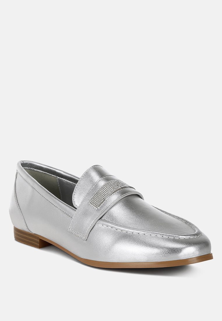 Eden Ode Rhinestone Strap Metallic Loafers-1