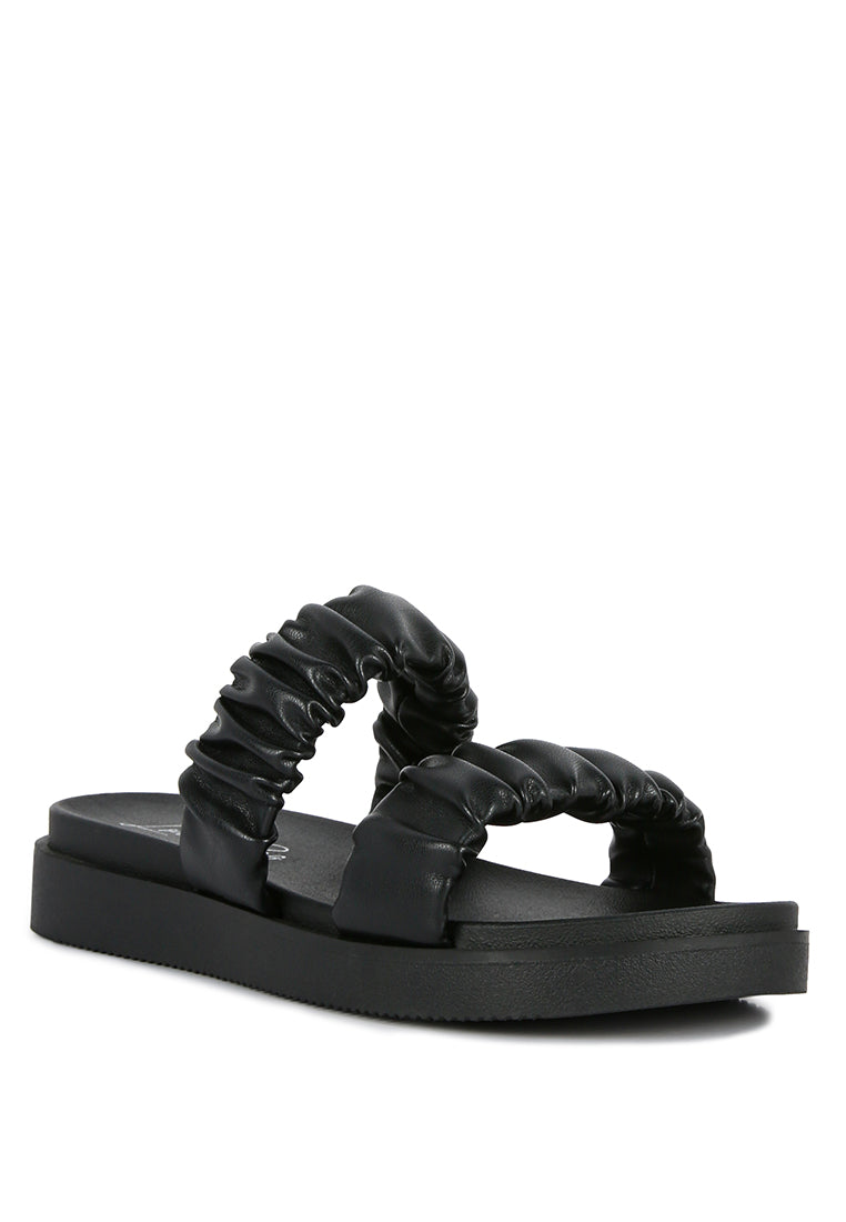 Faux Leather Ruched Strap Platform Sandals-4