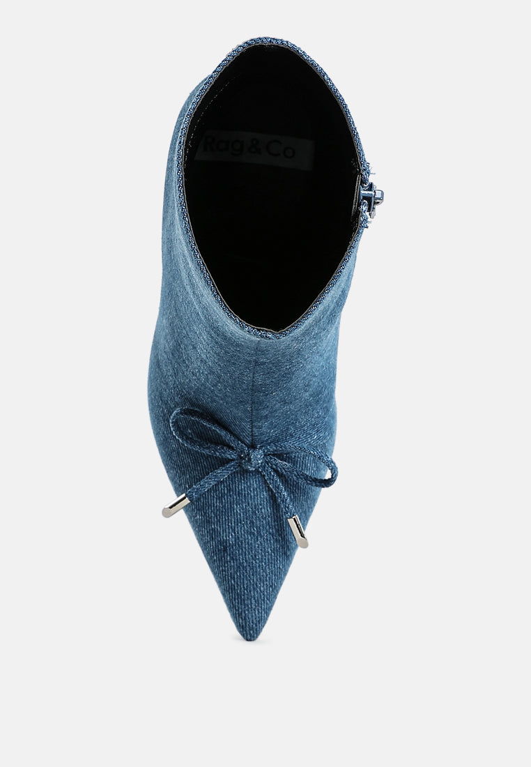 Flapper Bow Detail Denim Ankle Boots-3