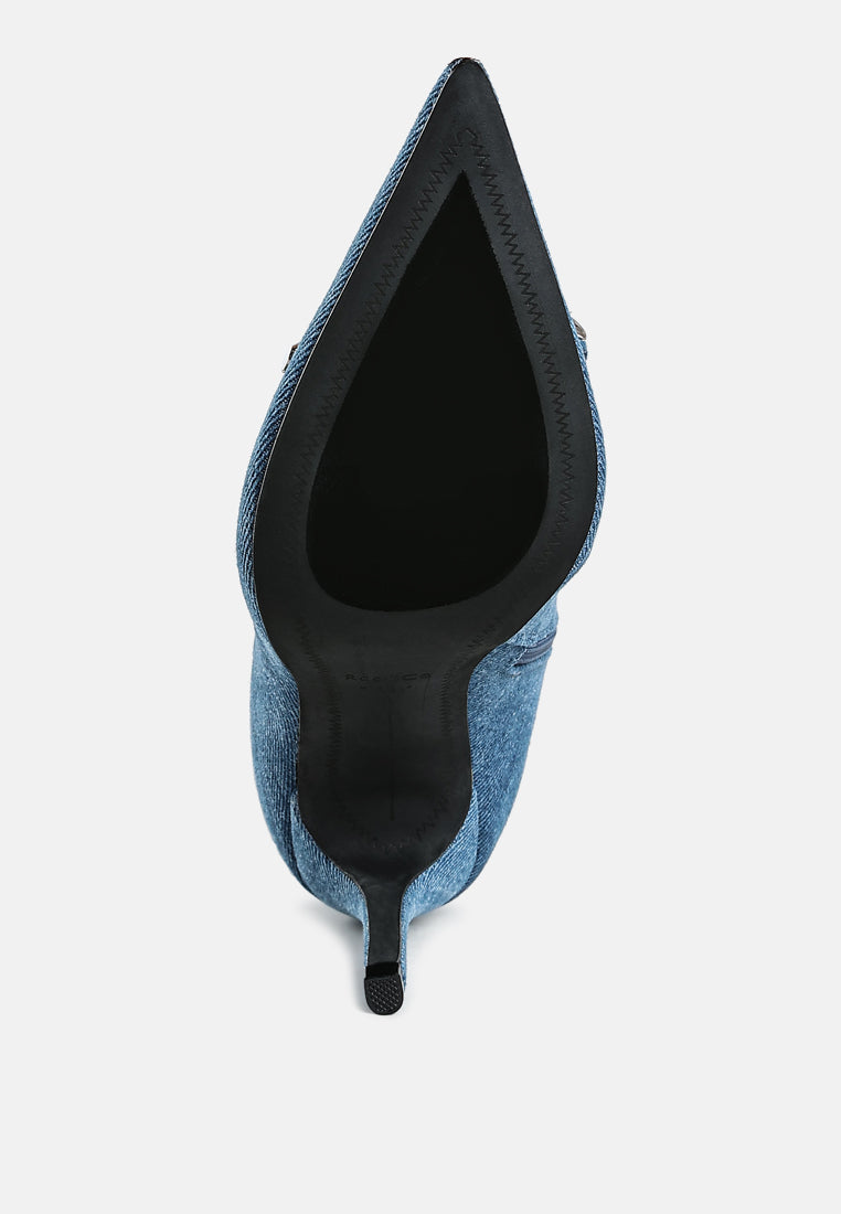 Flapper Bow Detail Denim Ankle Boots-4
