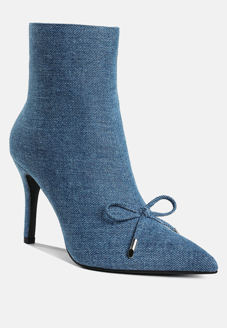 Flapper Bow Detail Denim Ankle Boots-1