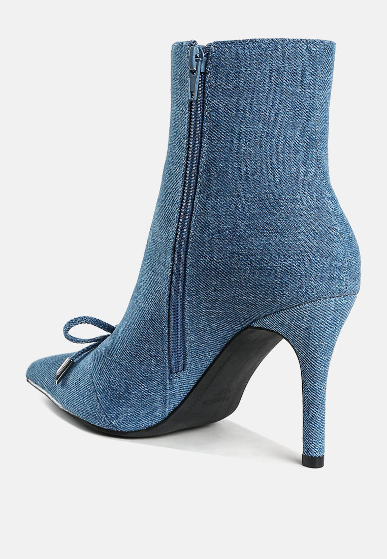 Flapper Bow Detail Denim Ankle Boots-2