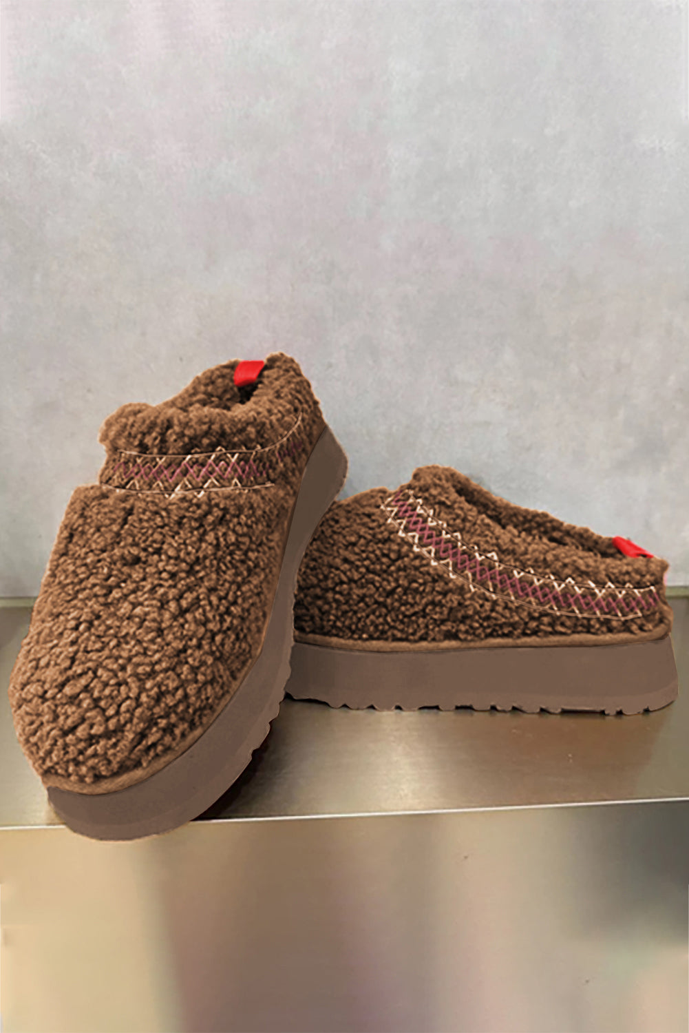 Chestnut Contrast Edge Plush Thick Sole Slippers