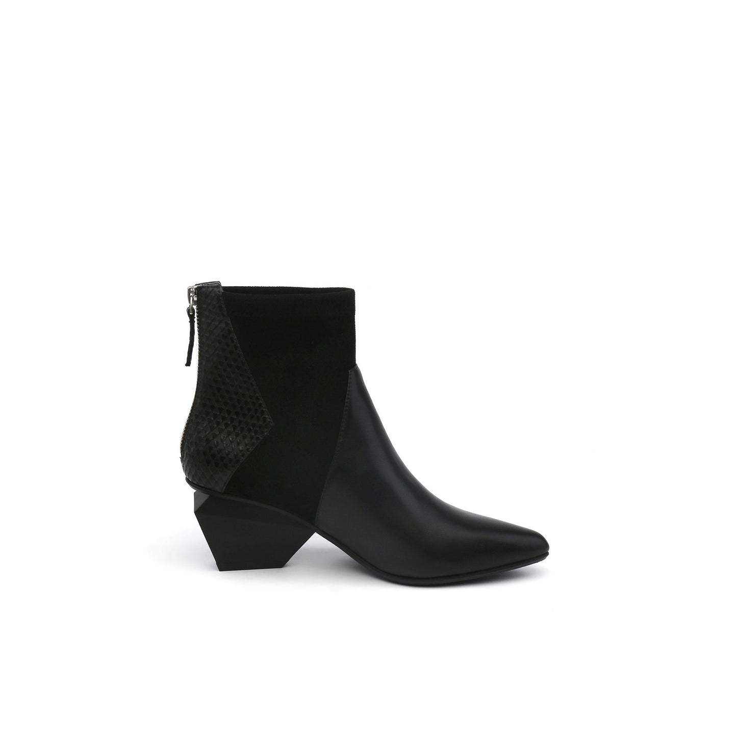 Ankle High Zip Back Leather Boots-2