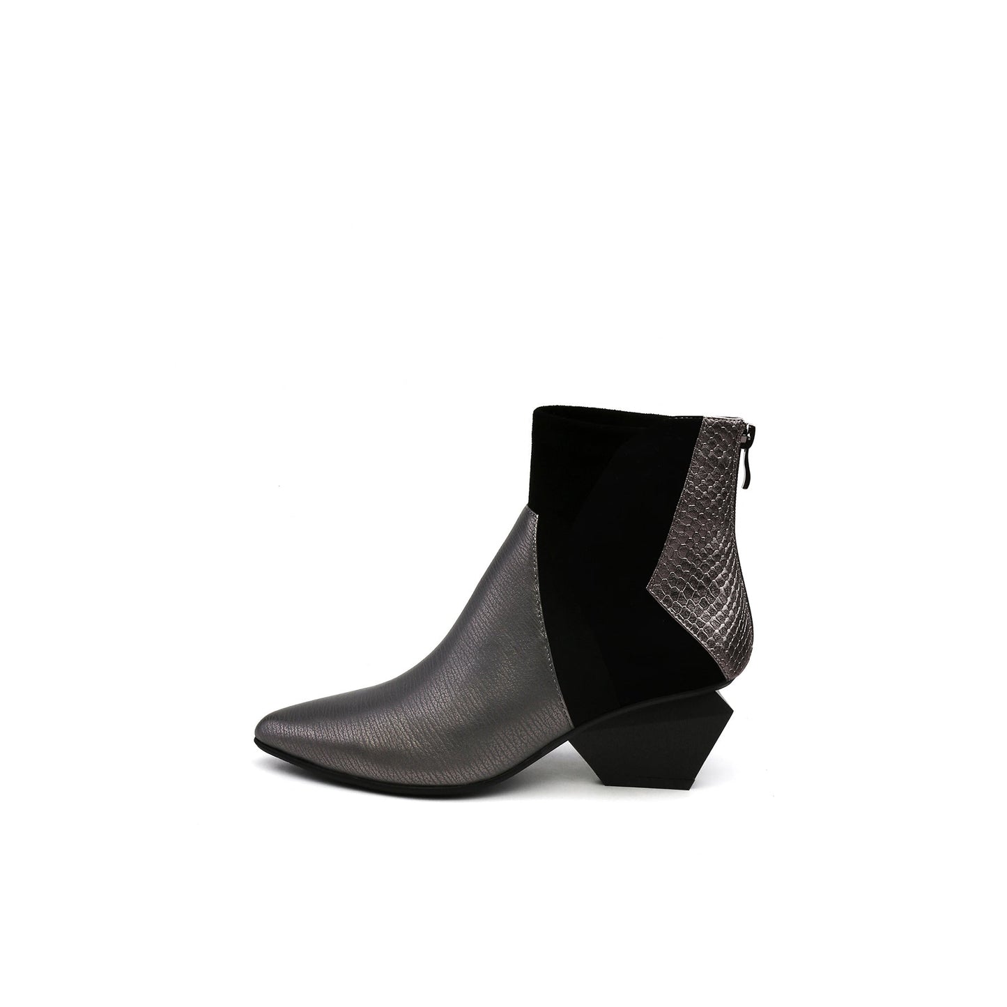 Ankle High Zip Back Leather Boots-5