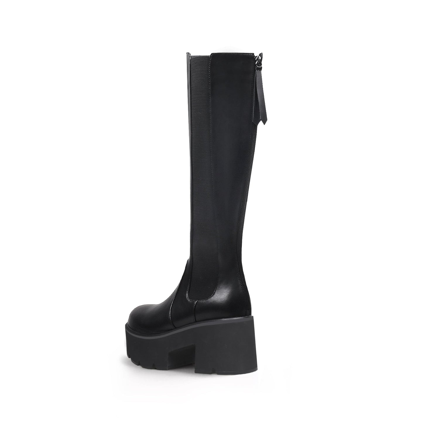 Elastic Back Zip Black Platorm Knee-High Boots-2