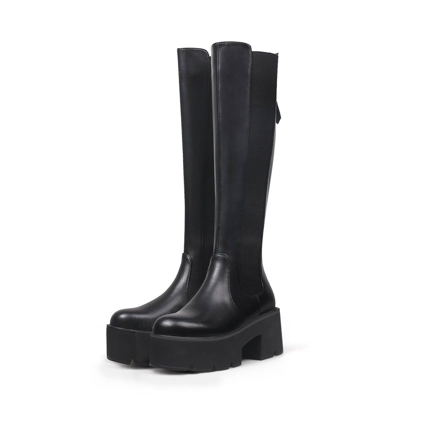 Elastic Back Zip Black Platorm Knee-High Boots-4