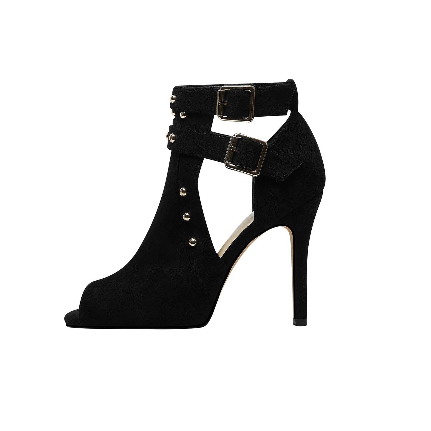 Bad Girl Black Buckle Strap Cutout Boots-1