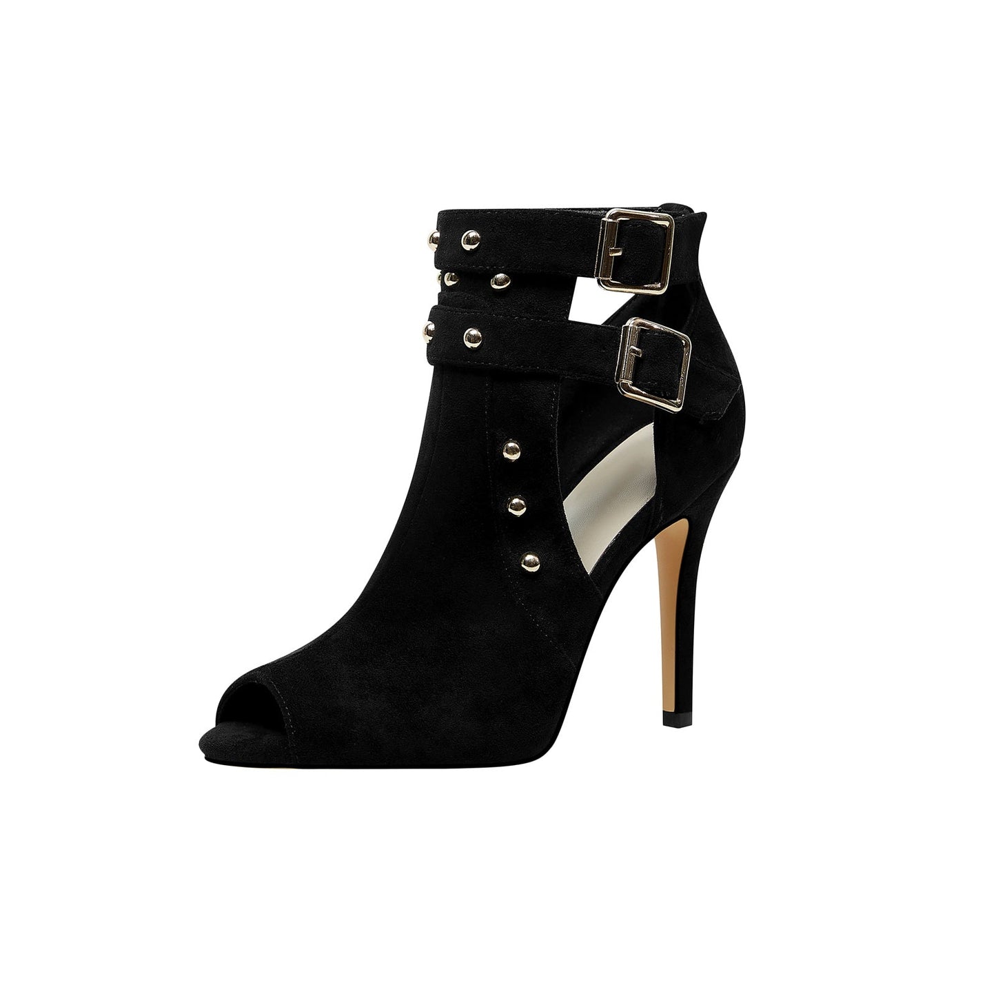 Bad Girl Black Buckle Strap Cutout Boots-2