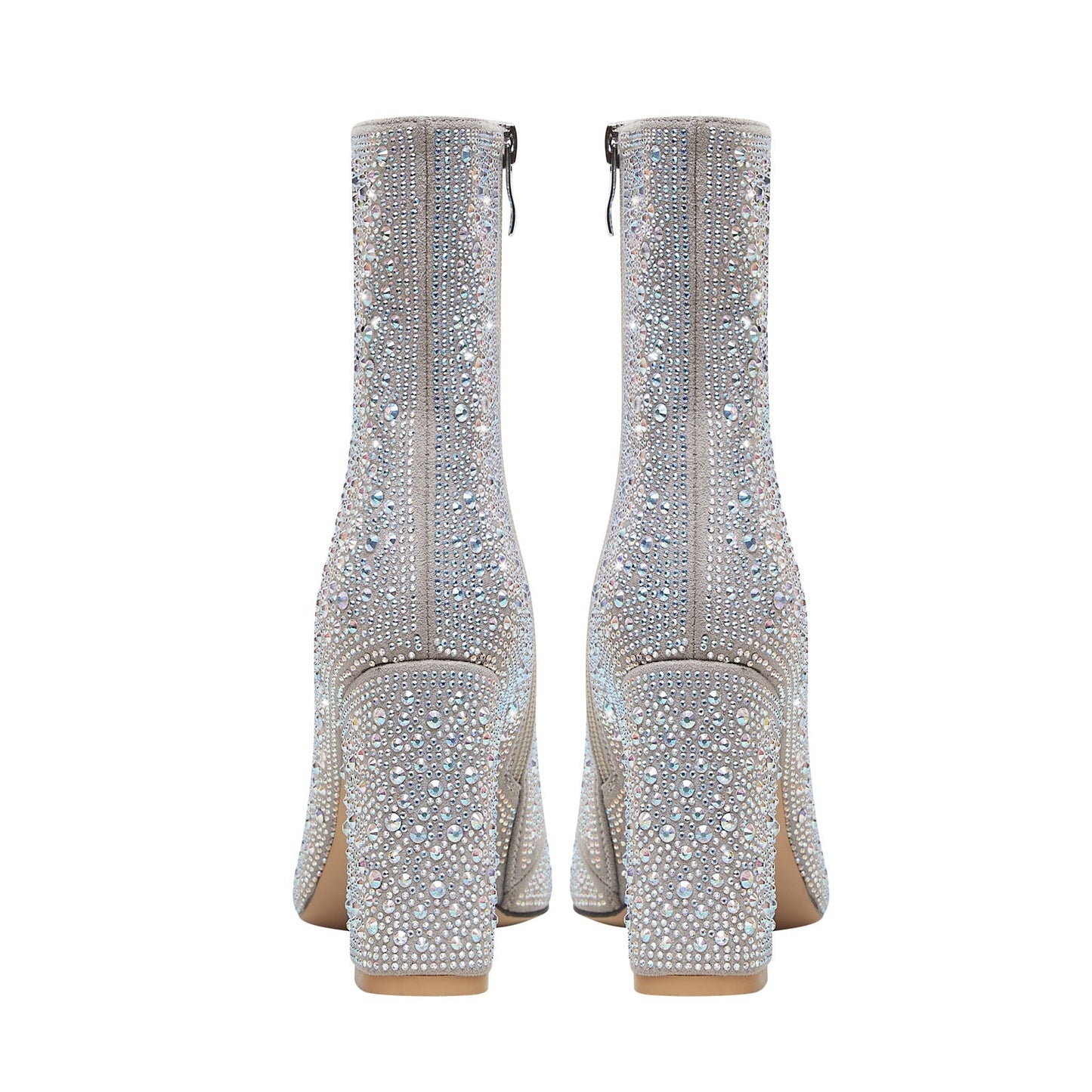 Bedazzled Silver White Mid Ankle Boots-3