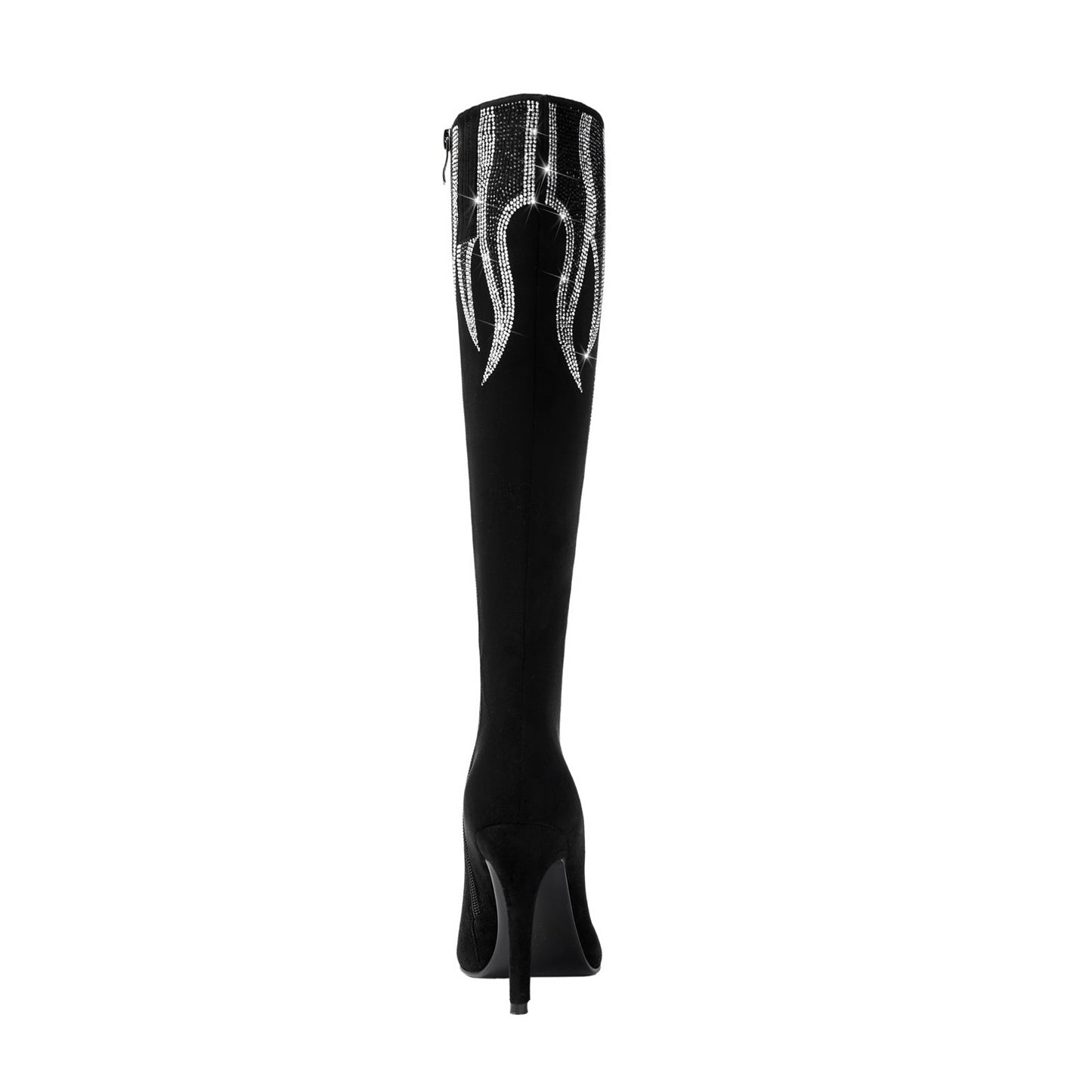 Black and Sliver Flame Pointed Toe Knee High Boots-3