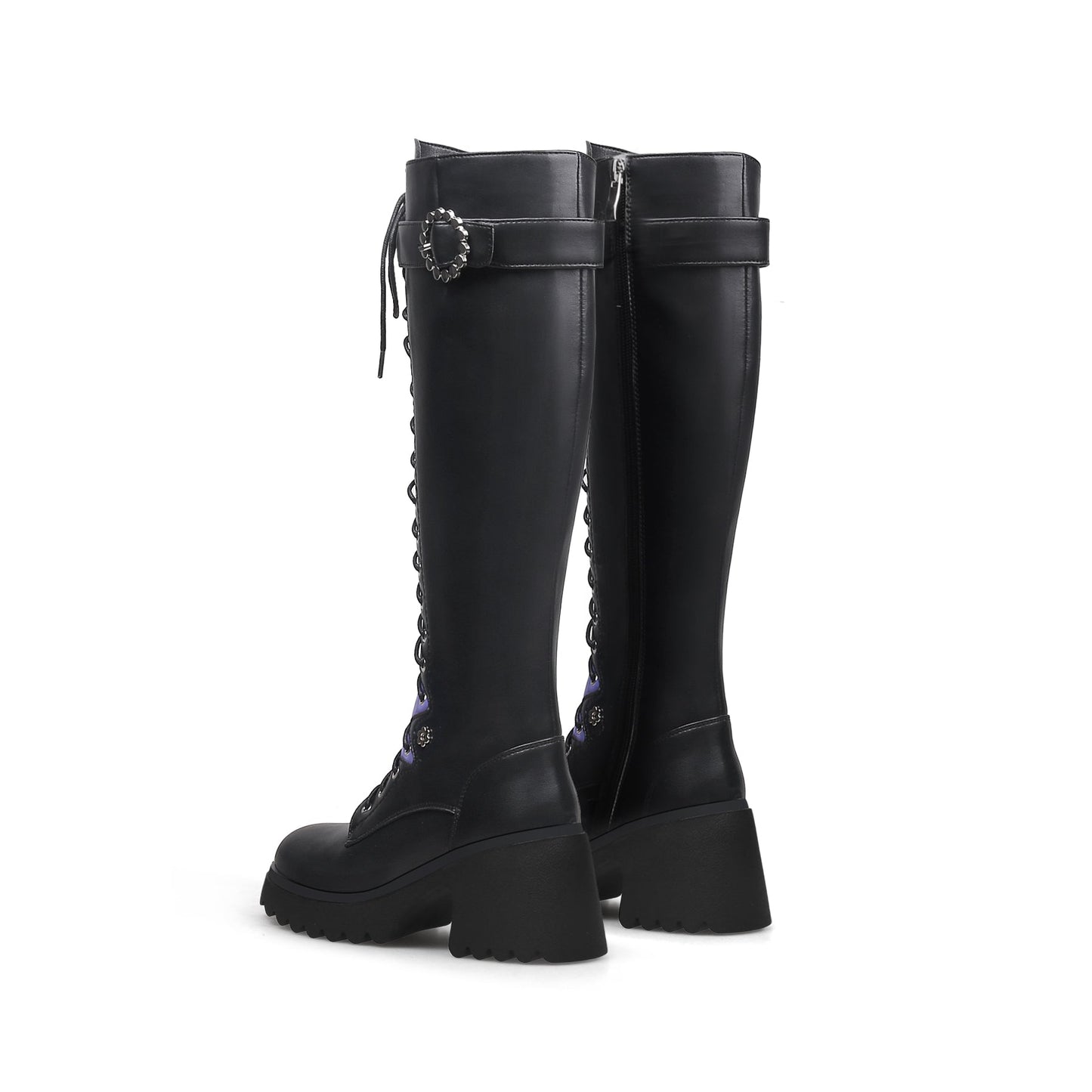 Black Knee-High Lace Up Boots-3