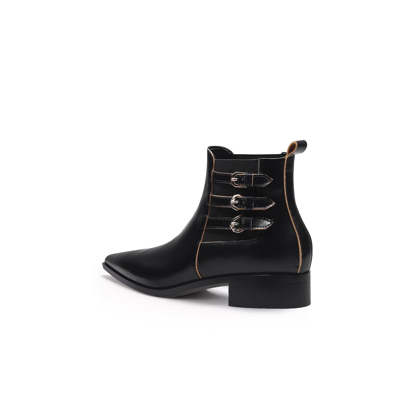 Black Leather Boots with Side Buckles-3