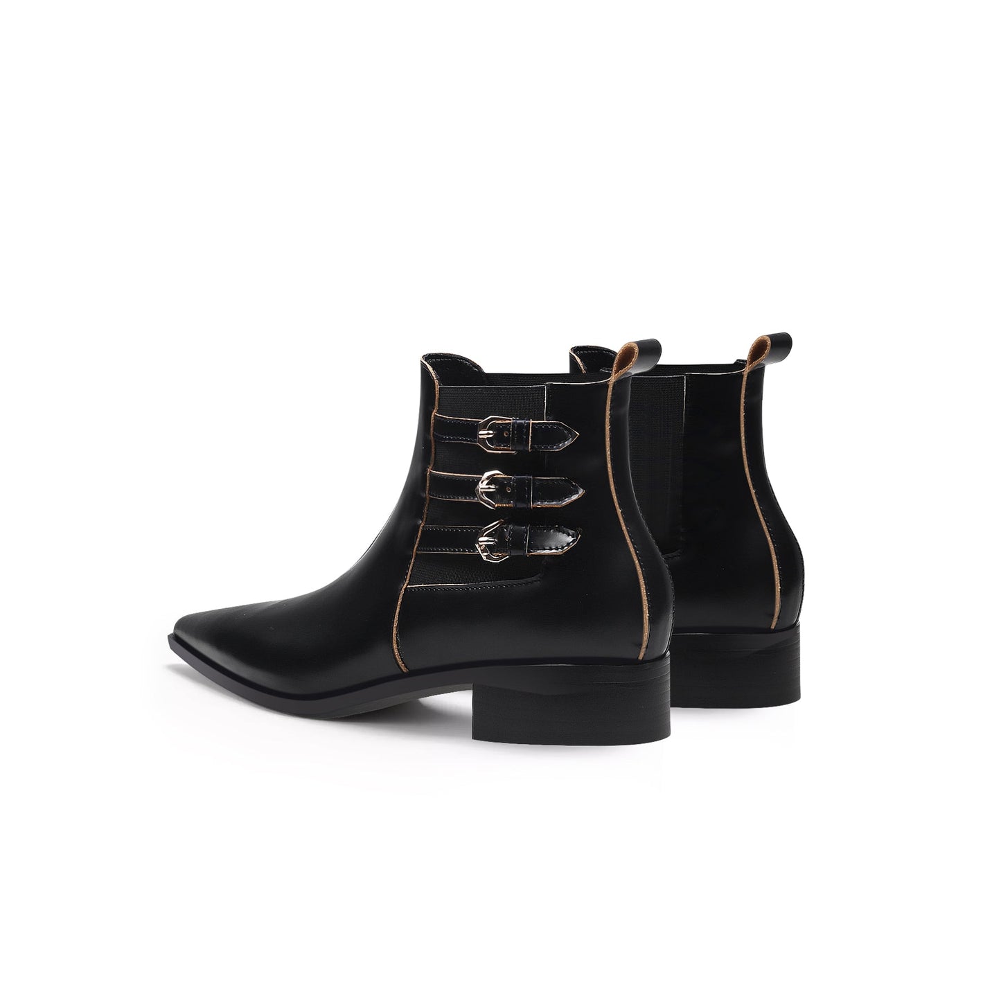 Black Leather Boots with Side Buckles-4