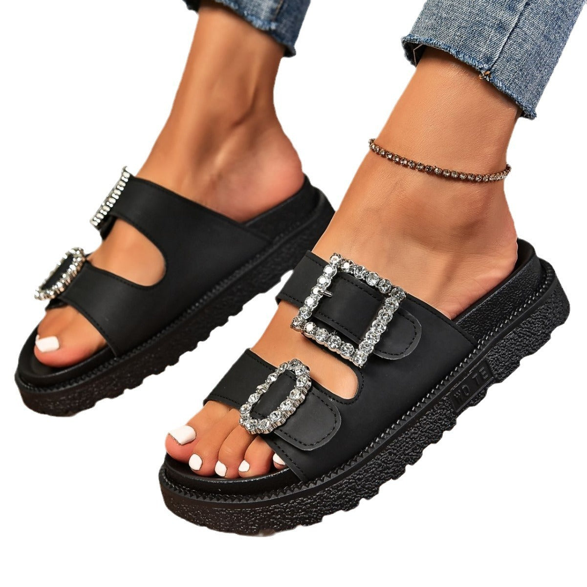 GlamTwist Crystal Buckle Slides