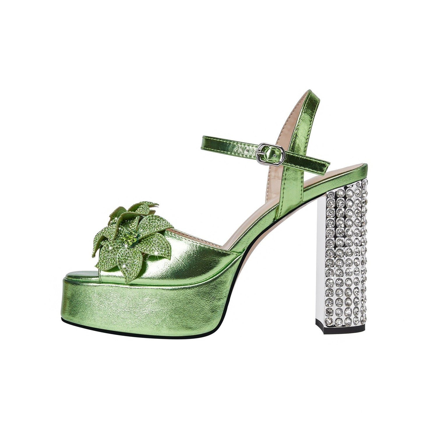 Charming Floral Open Toe Gem Encrusted Heel Sandals-1
