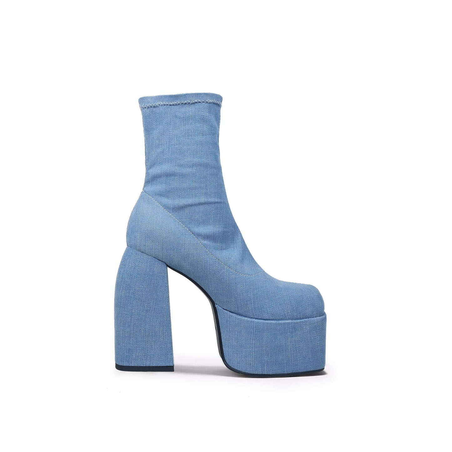 Chunky Platform Blue Denim Ankle Boots-2