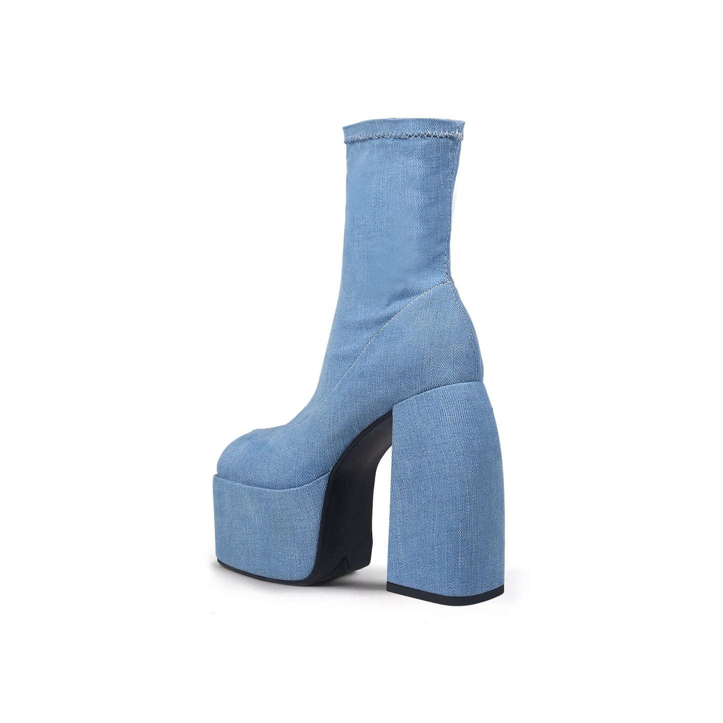 Chunky Platform Blue Denim Ankle Boots-3