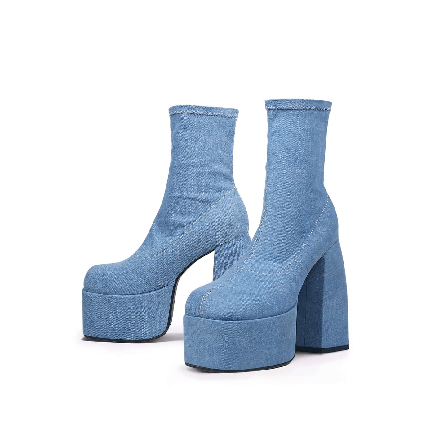 Chunky Platform Blue Denim Ankle Boots-4