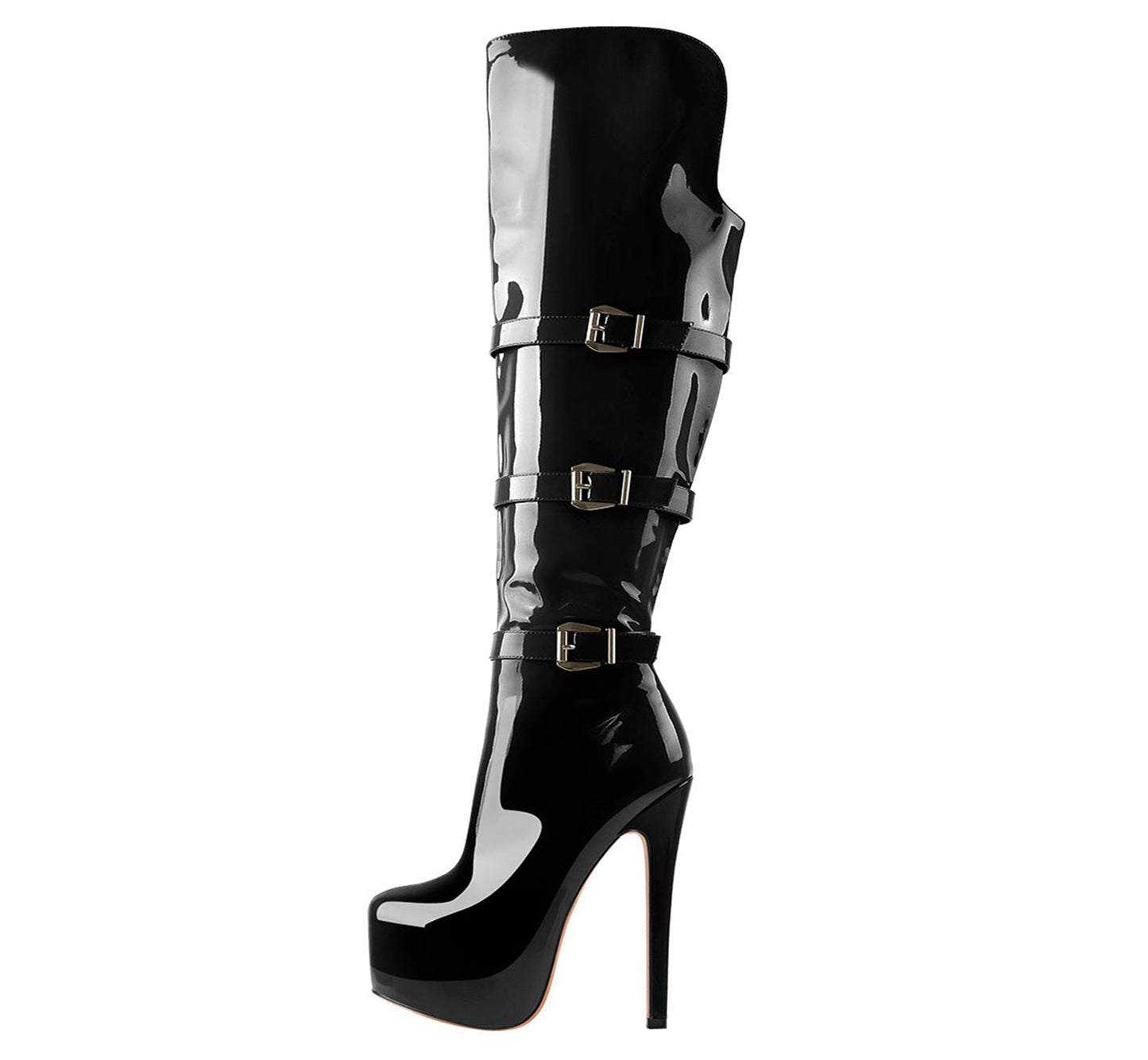 Commando Leather Platform Pointed Toe Knee High Boots-0