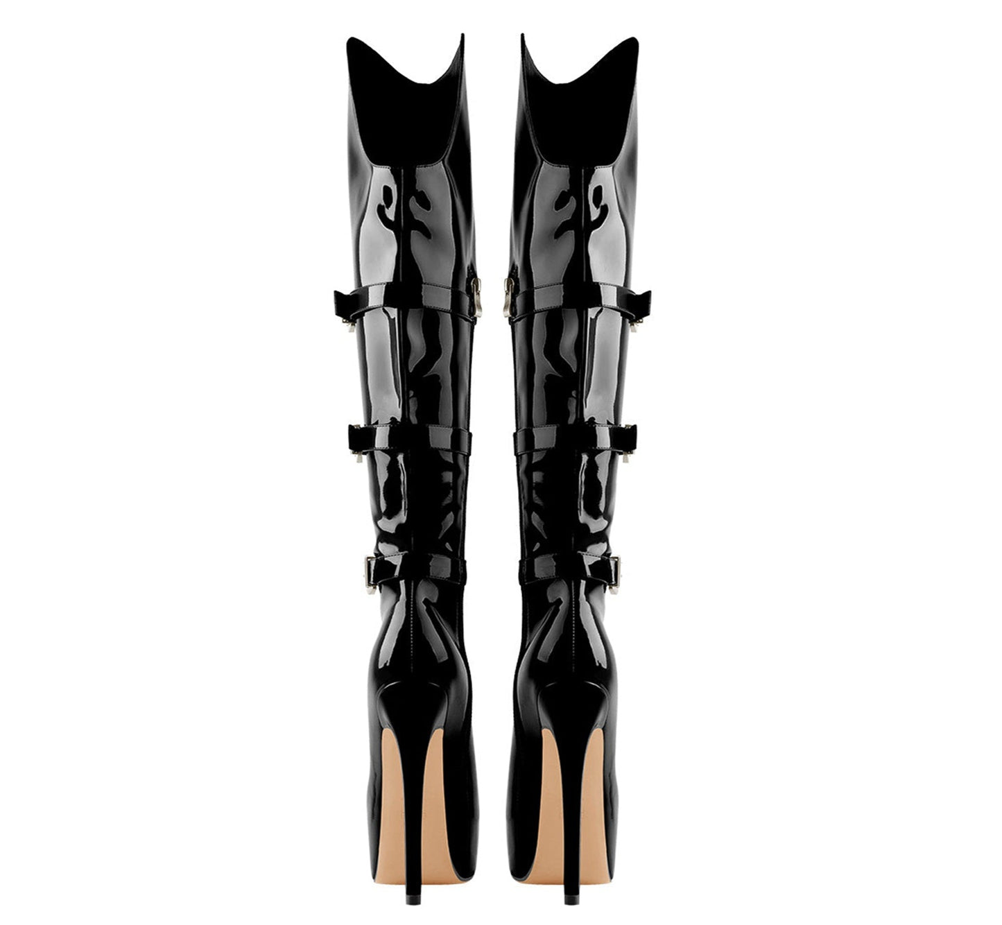 Commando Leather Platform Pointed Toe Knee High Boots-3