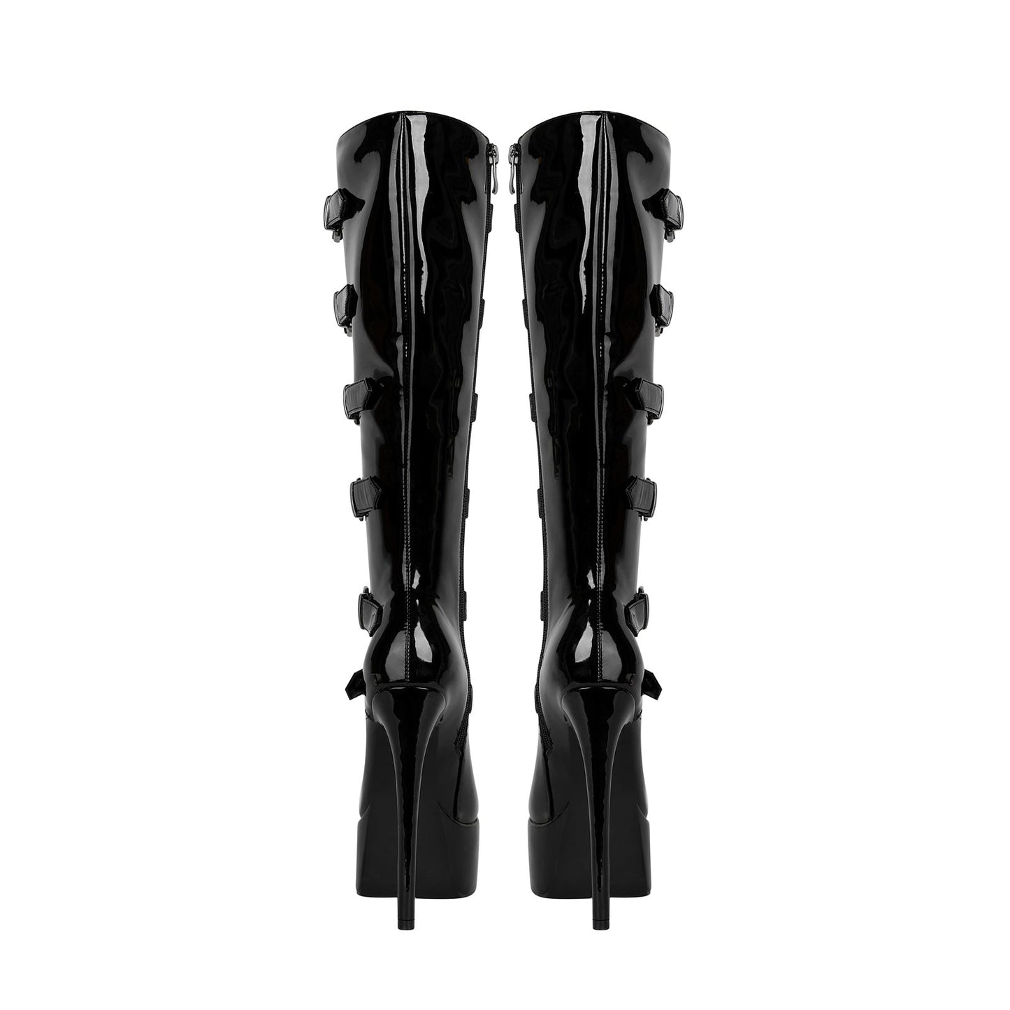 Cosplay Black Leather Buckle Knee High Boots-3
