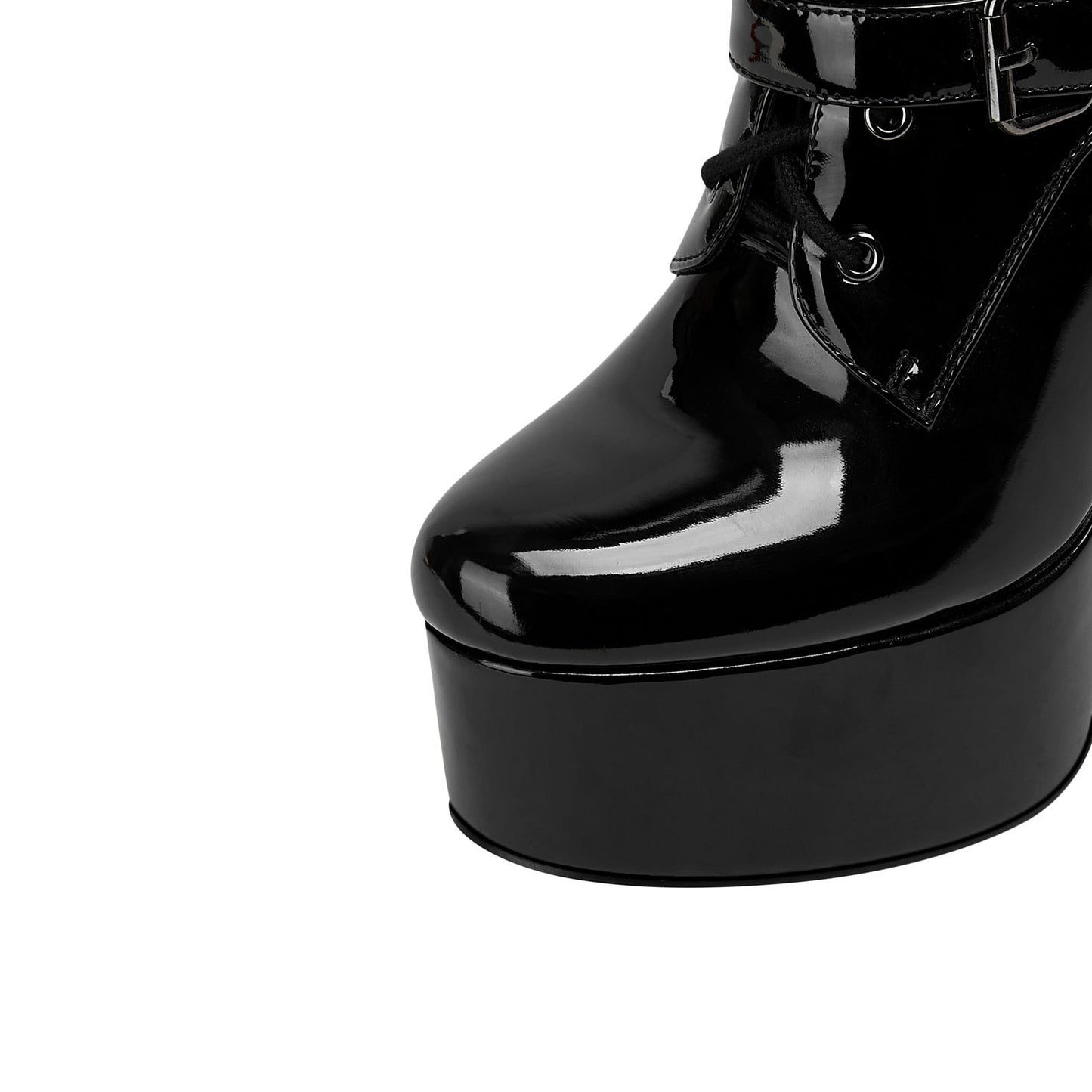 Cosplay Black Leather Buckle Knee High Boots-4