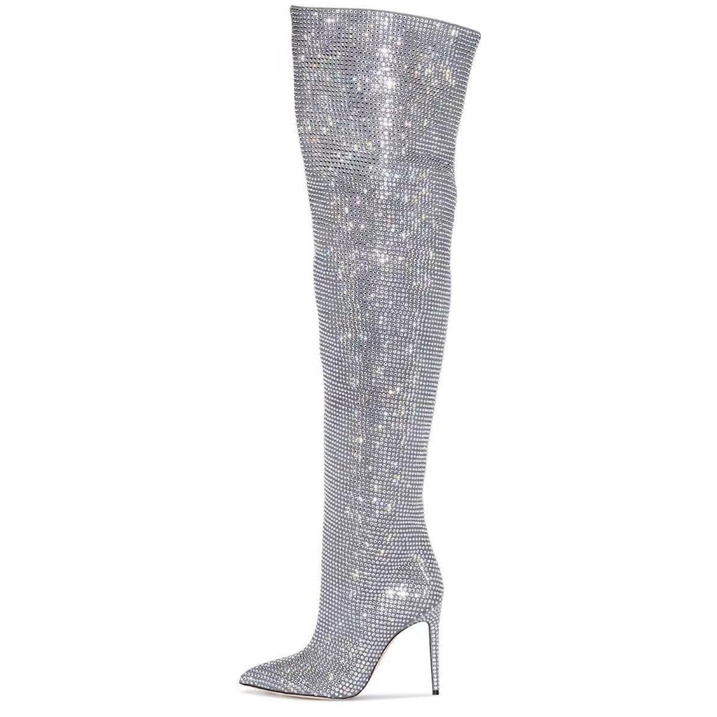 Crystal Embellished Slouchy Thigh High Boots-2