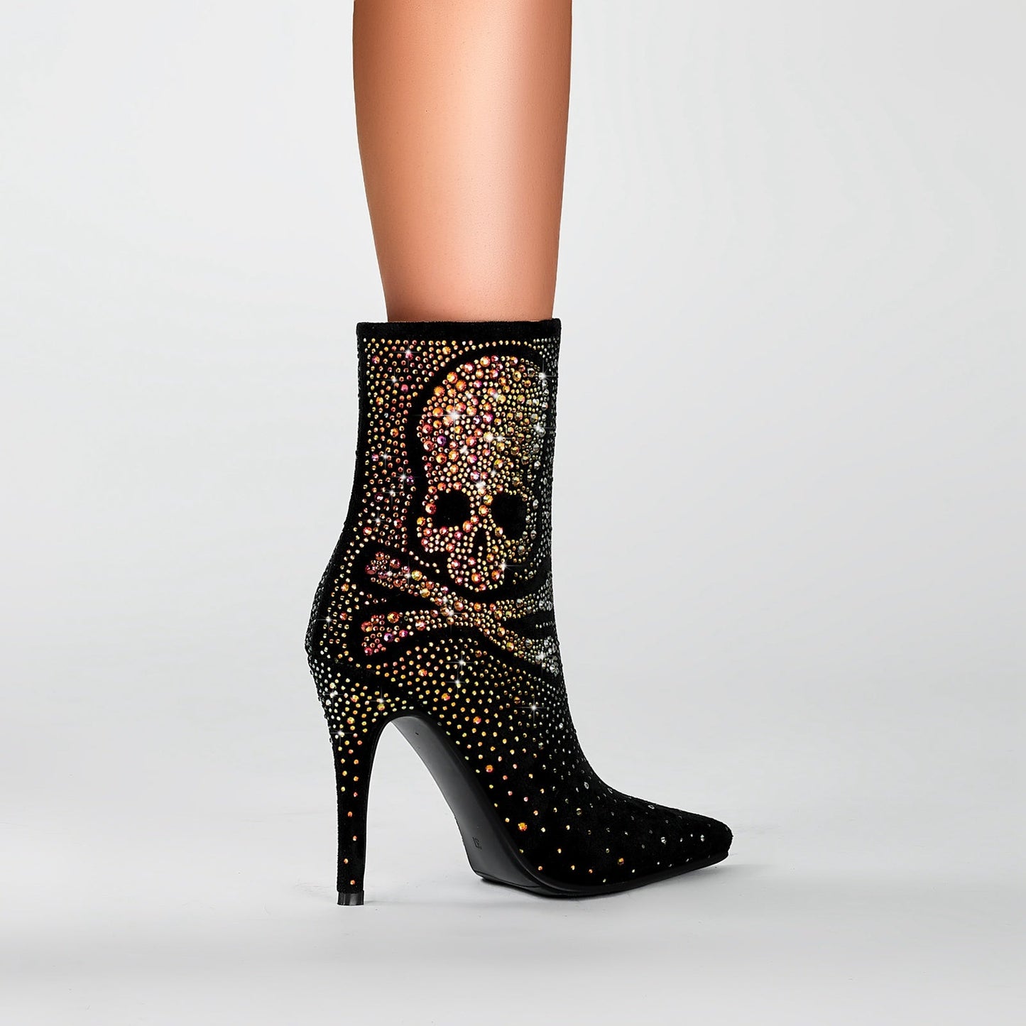Crystal Encrusted Skull and Bones Black Ankle Boots-1