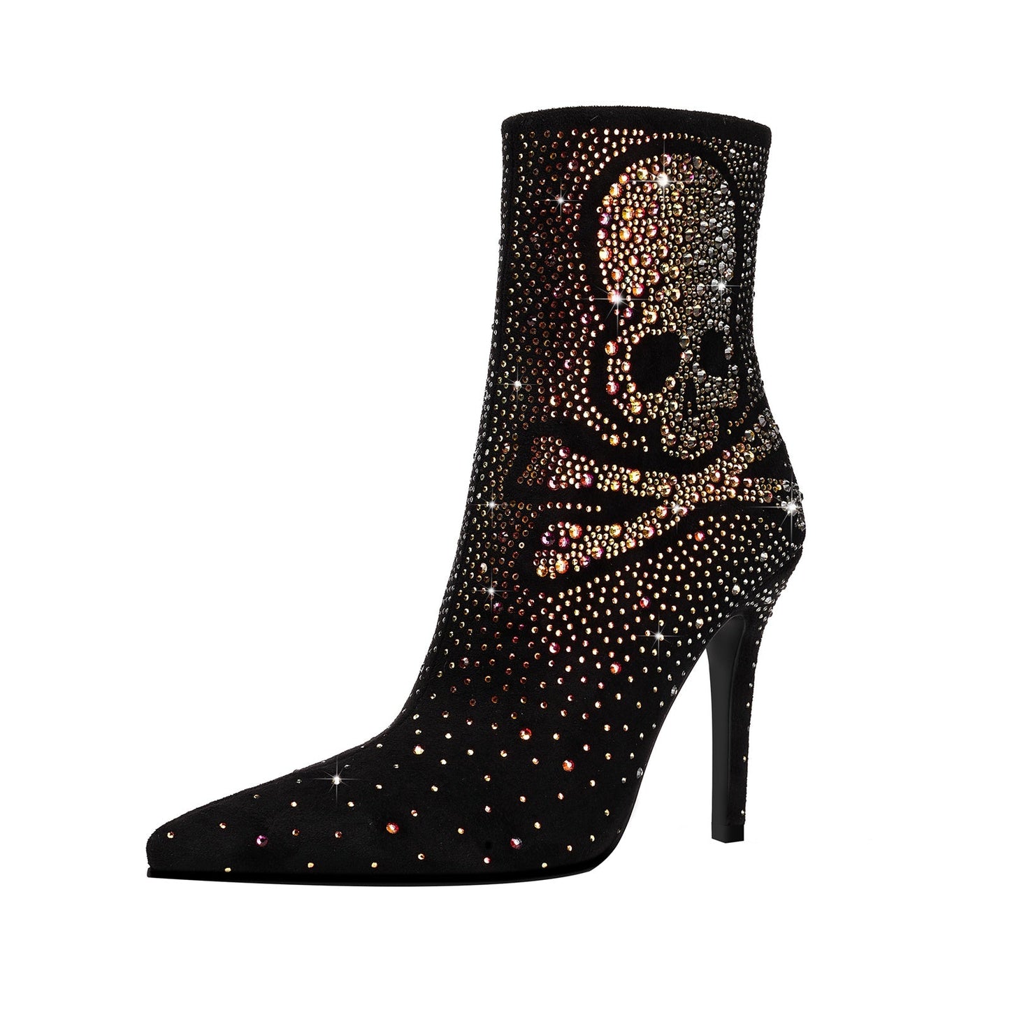 Crystal Encrusted Skull and Bones Black Ankle Boots-2