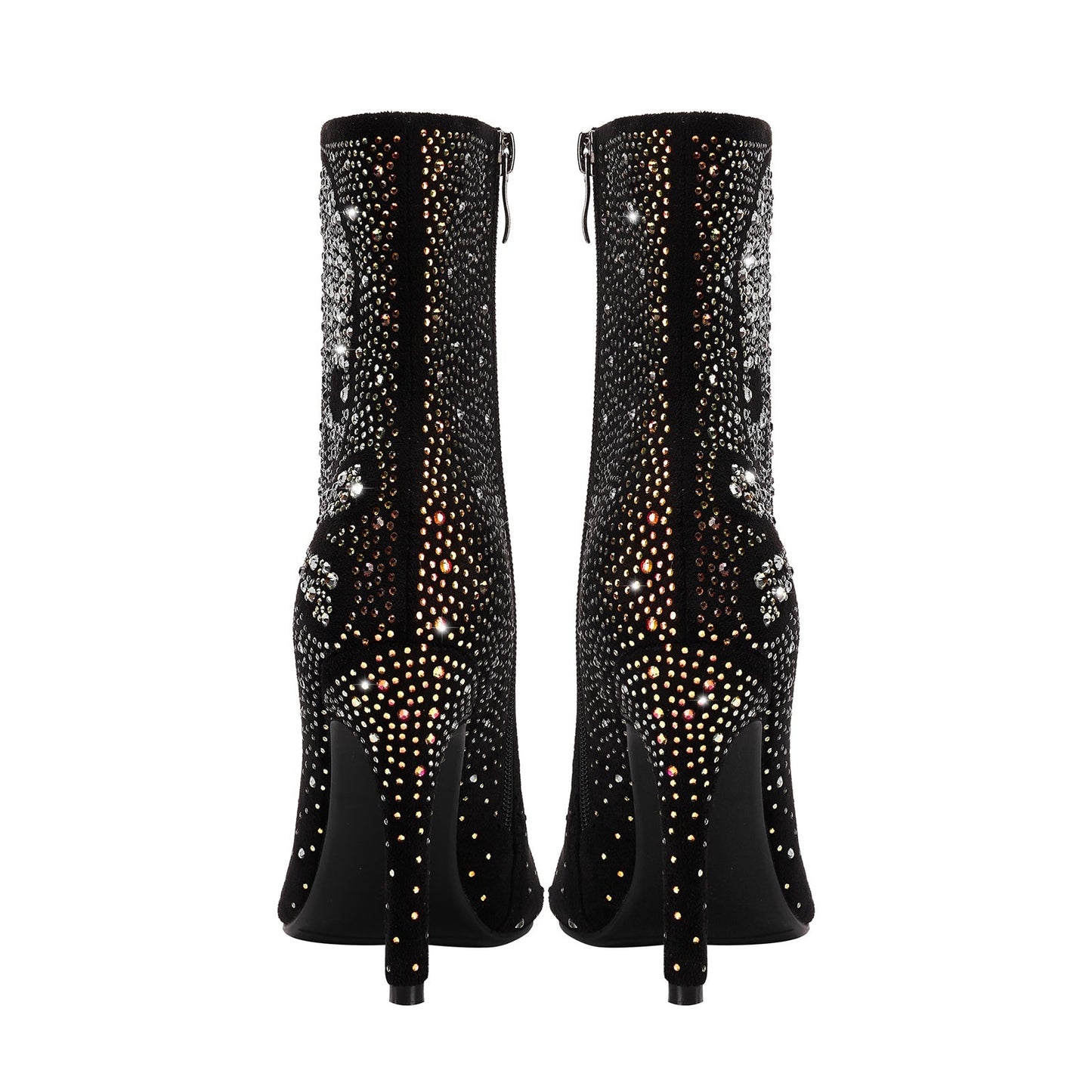 Crystal Encrusted Skull and Bones Black Ankle Boots-4