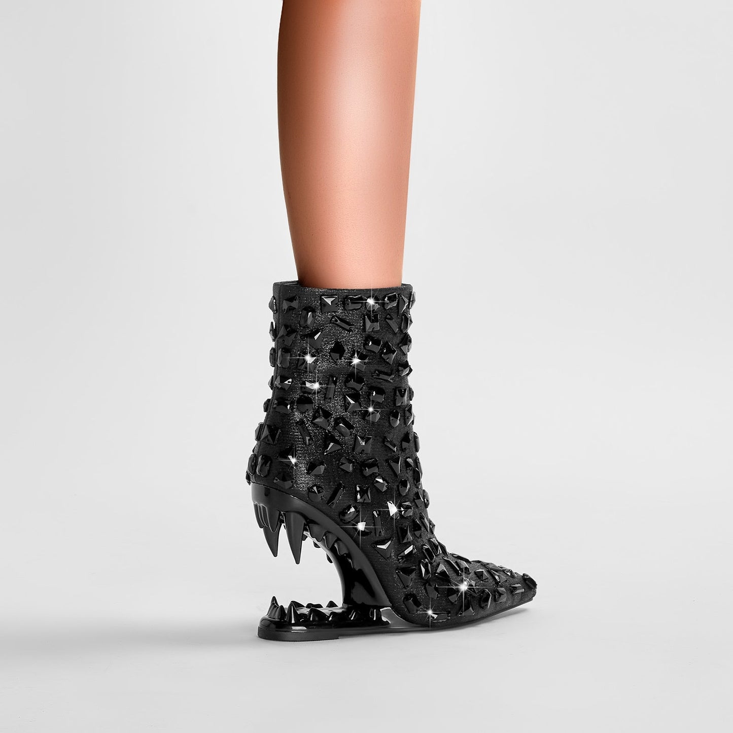 Crystal Shard Encrusted Bite Heel Ankle Boots-1