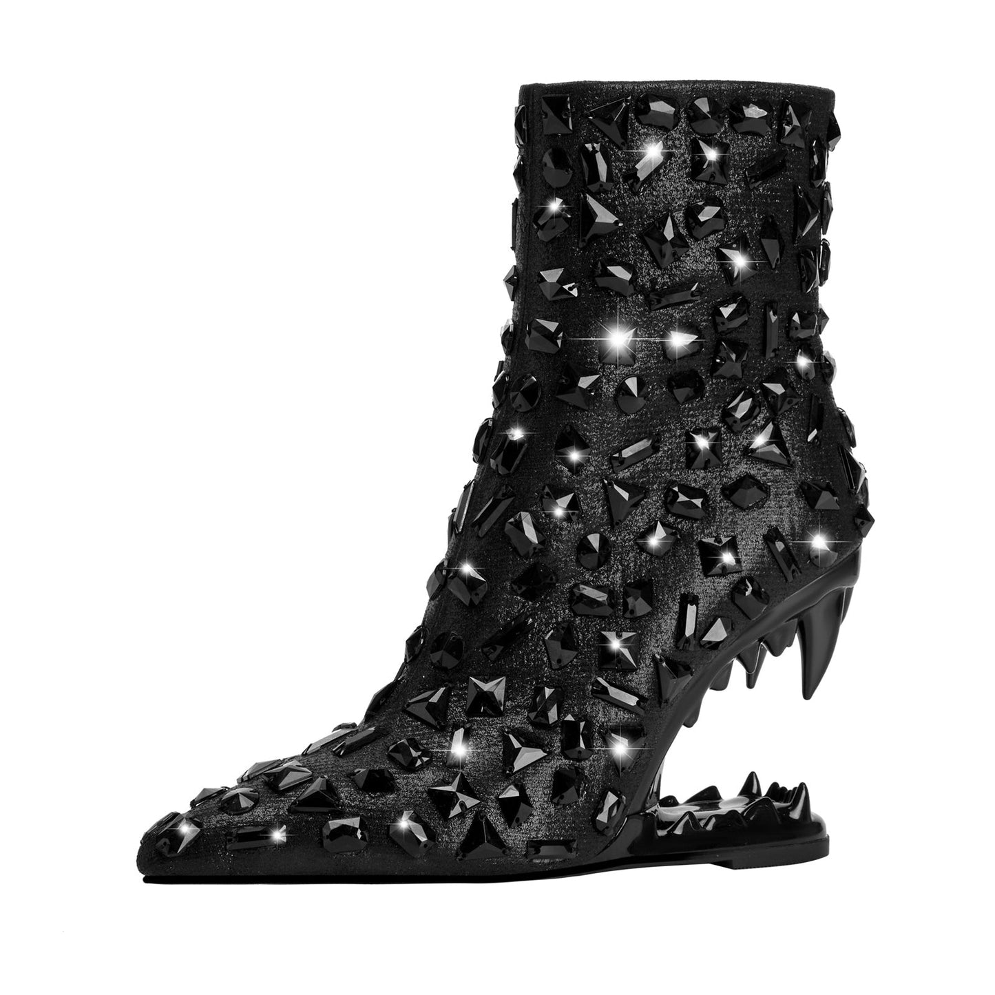 Crystal Shard Encrusted Bite Heel Ankle Boots-2