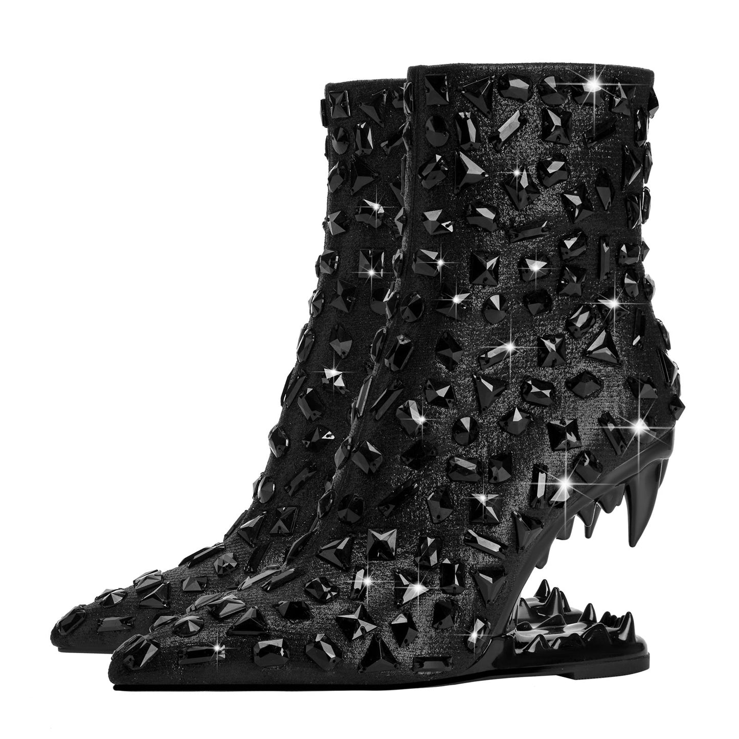 Crystal Shard Encrusted Bite Heel Ankle Boots-3