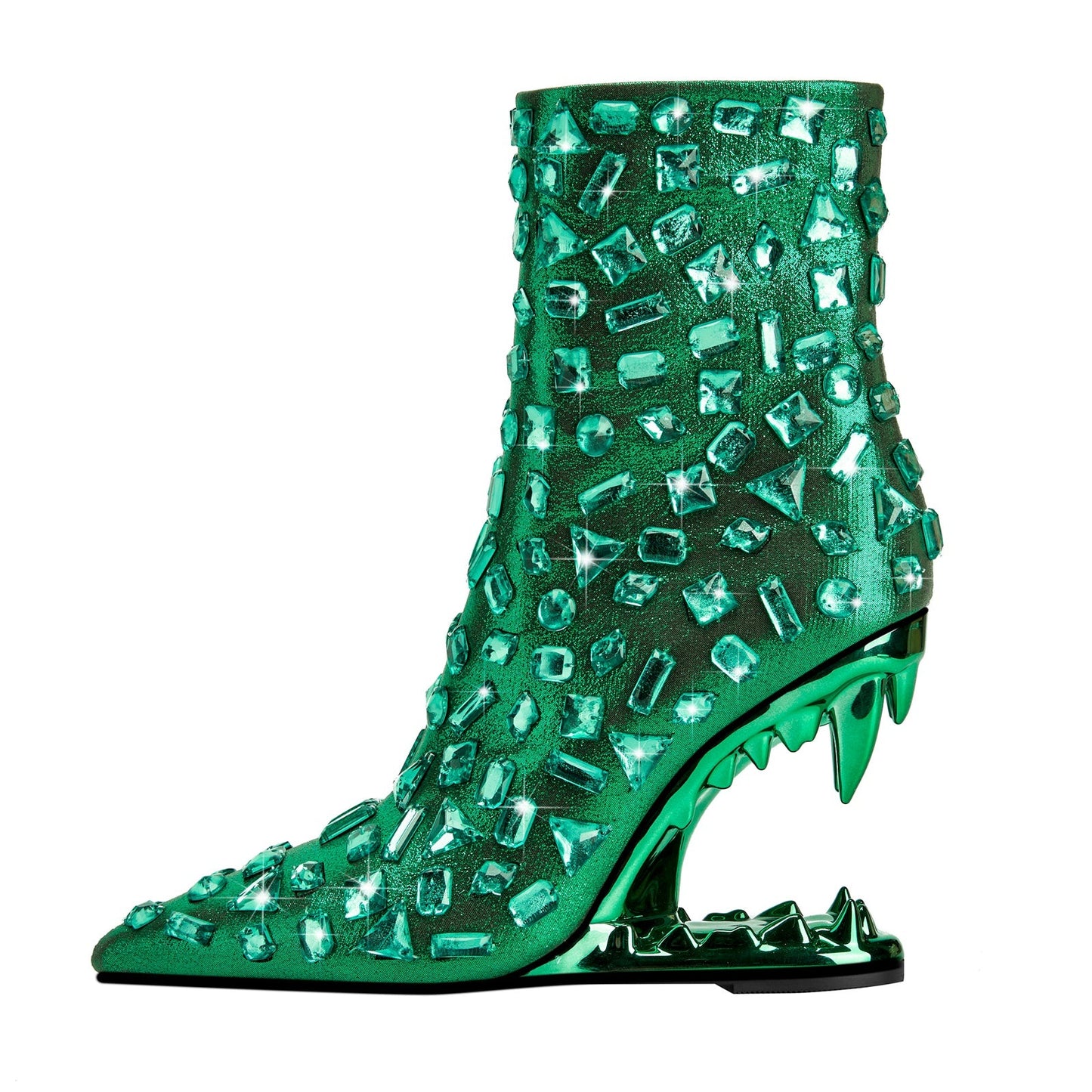 Crystal Shard Encrusted Bite Heel Ankle Boots-5