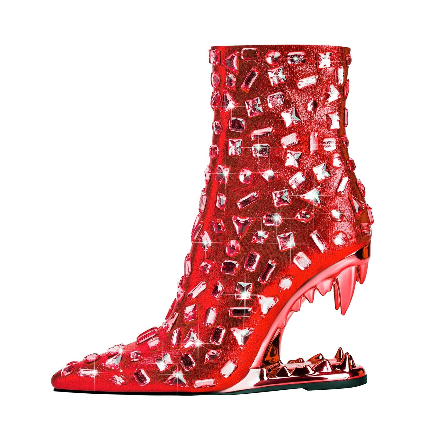 Crystal Shard Encrusted Bite Heel Ankle Boots-6