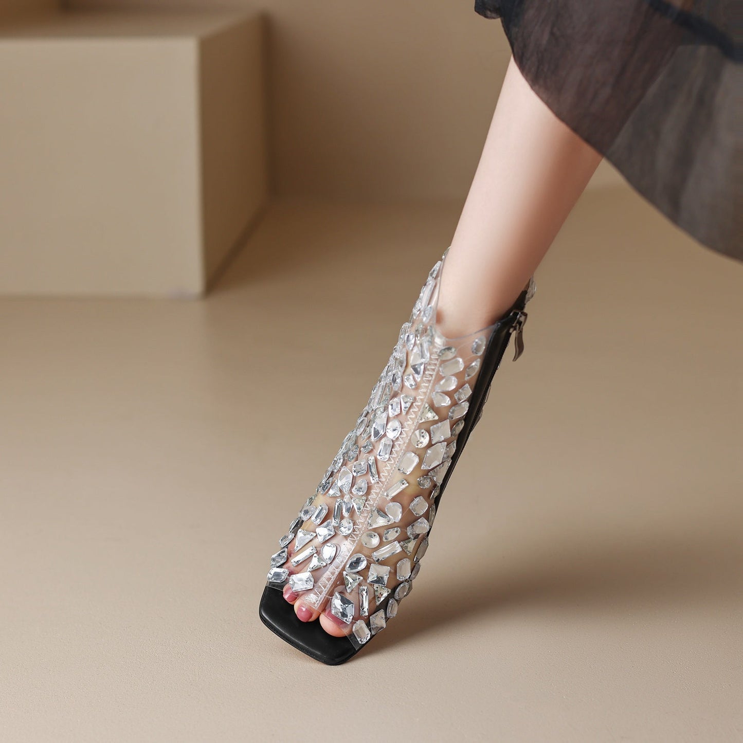 Crystallized Mosaic Open Toe Wedge Sandals-4