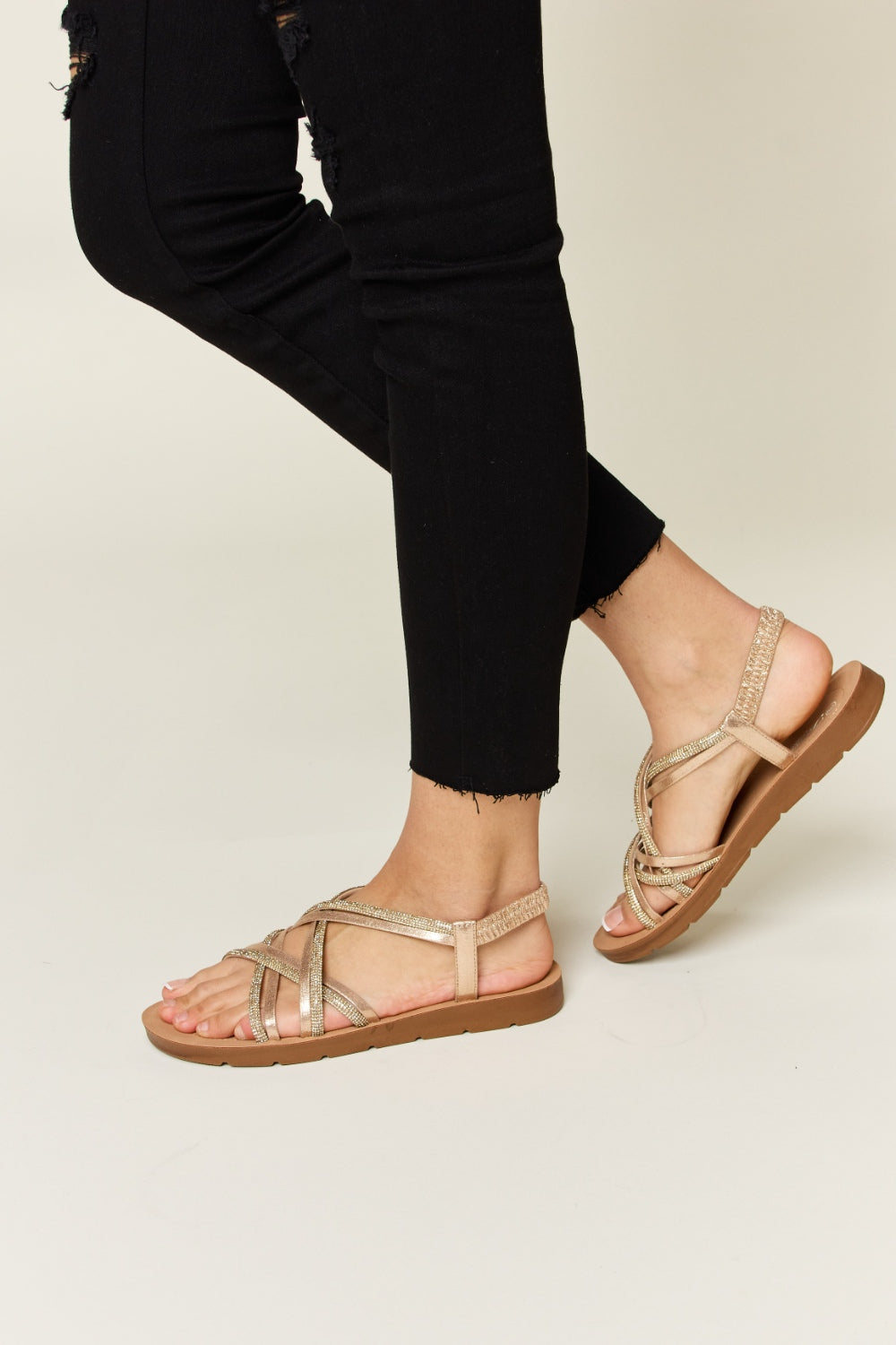 Forever Link Rhinestone Crisscross Flat Sandals-3
