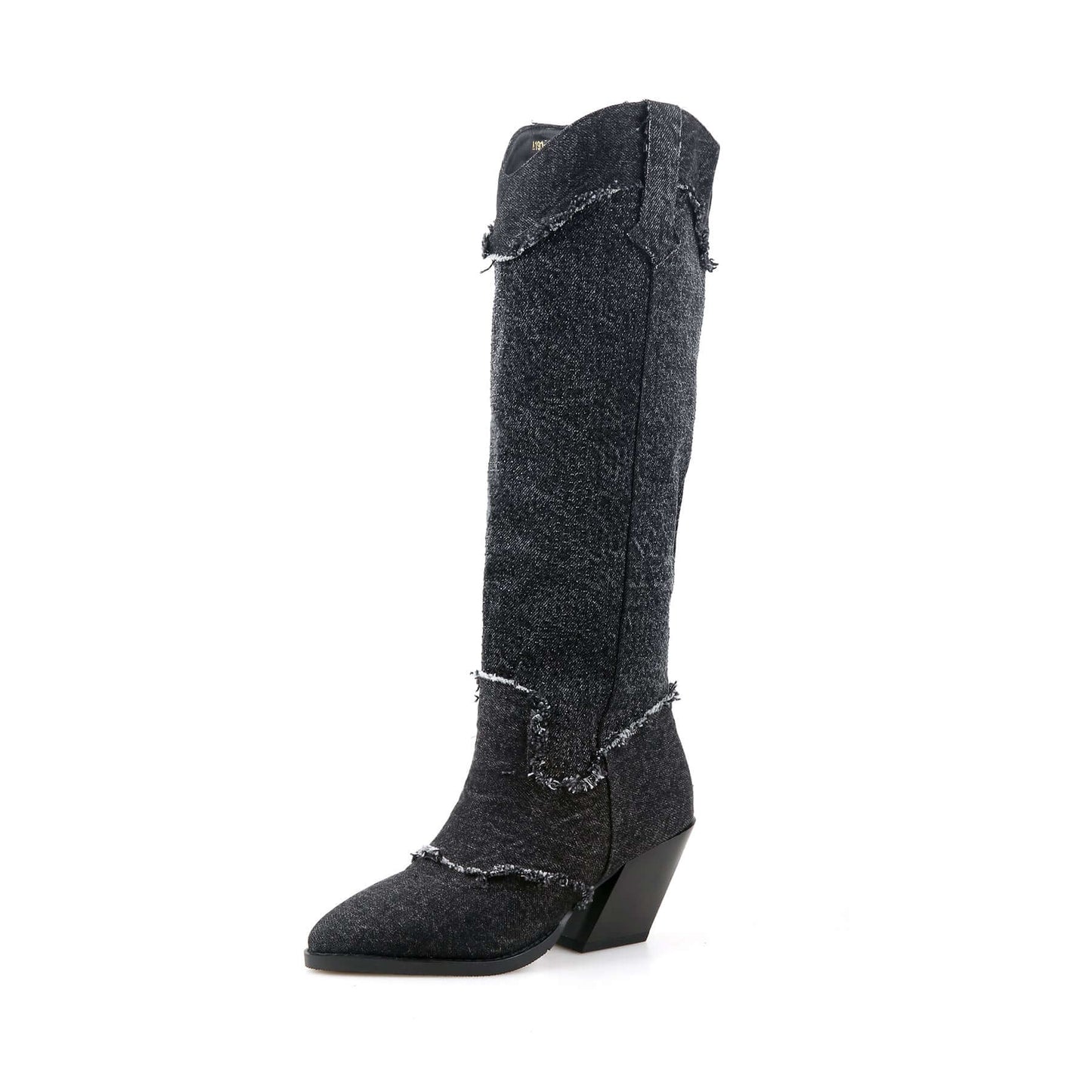 Distressed Denim Cowgirl Boots-2